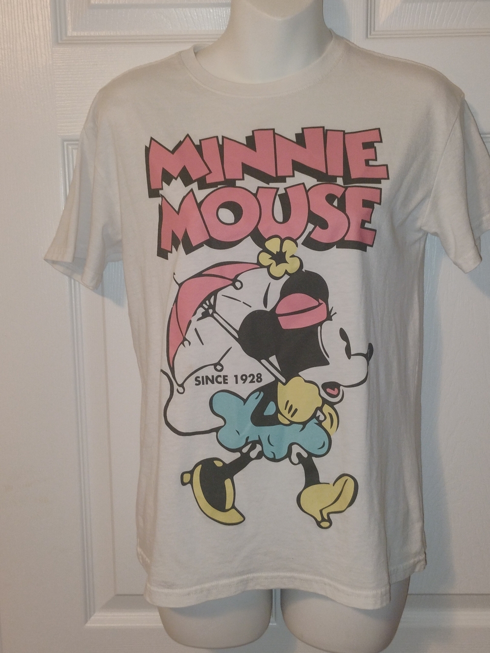 Disney Minnie Mouse Short Sleeve Tee in White with Pink